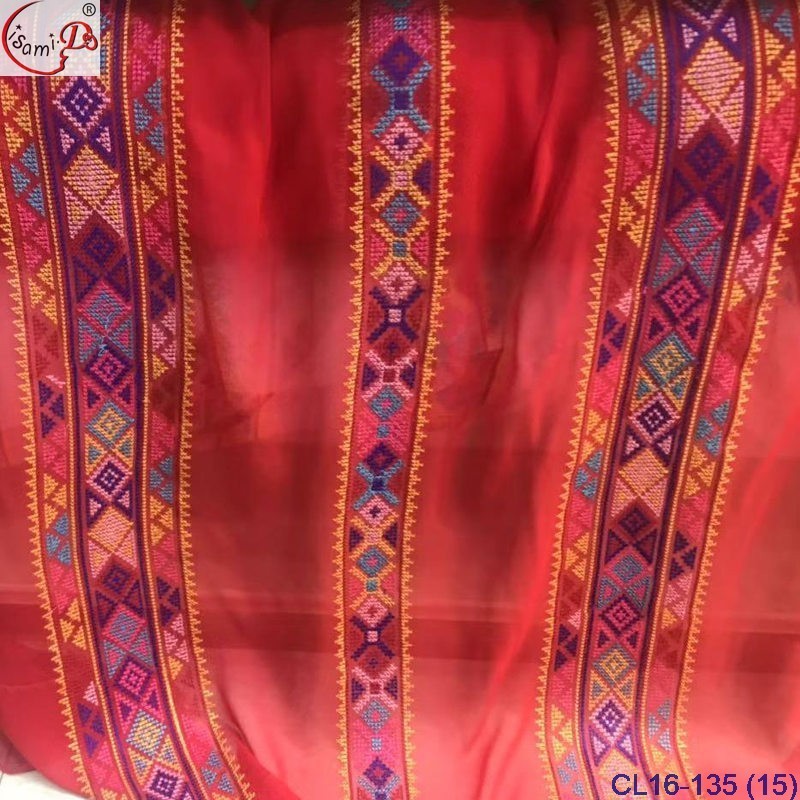 Beautiful cross design 100% real silk fabric high quality embroidery lace fabric High-Class real silk fabrics CL16-135