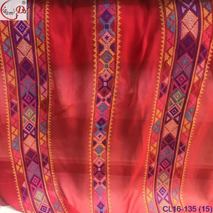 Beautiful cross design 100% real silk fabric high quality embroidery lace fabric High-Class real silk fabrics CL16-135