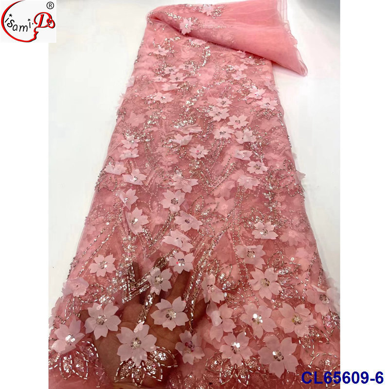 RTS Hot Sale lisami bridal 3d flower with beans luxury big size sequence lace fabric