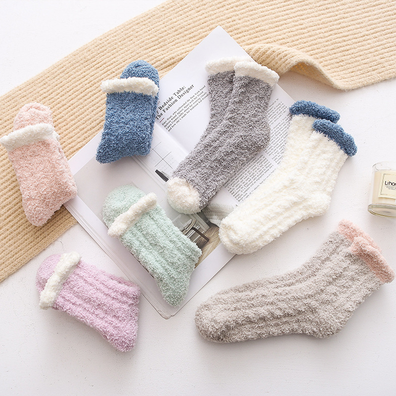 Women Cozy Winter Sleep Bed Socks Floor Home Fluffy Socks Coral velvet fuzzy Christmas socks