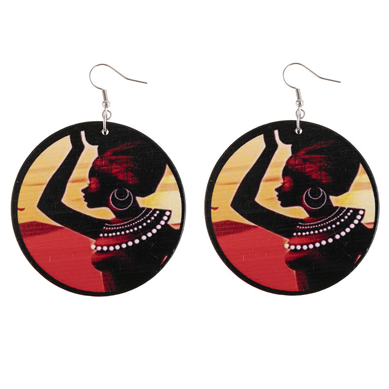 2021 Hot Sale African Wooden Earrings Fashion Statement Trendy African Map Earrings