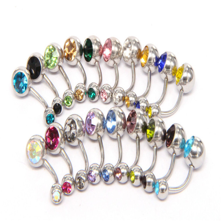 Drop shipping service Stainless Steel Navel Piercing Classical multicolor crystal Belly Button Rings