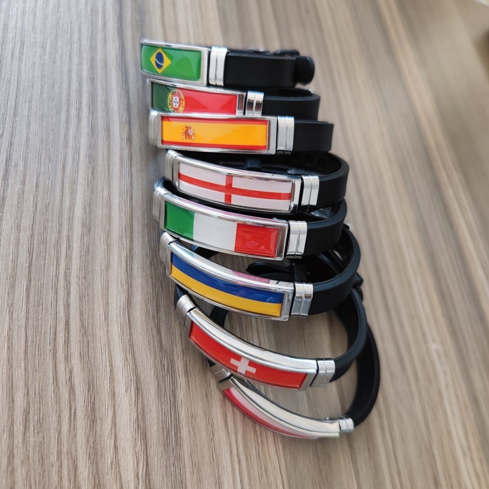 Wholesale stainless steel flag watch silicone bracelet national countries flag silicone rubber bracelet