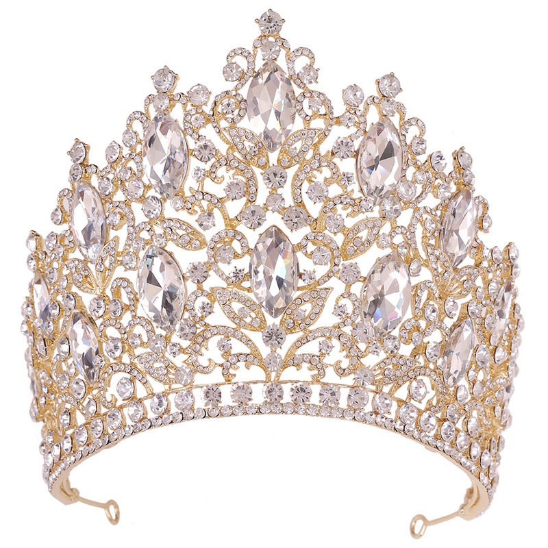 Fashion luxury larger tall pageant crown bride wedding rhinestone tiara crowns for women