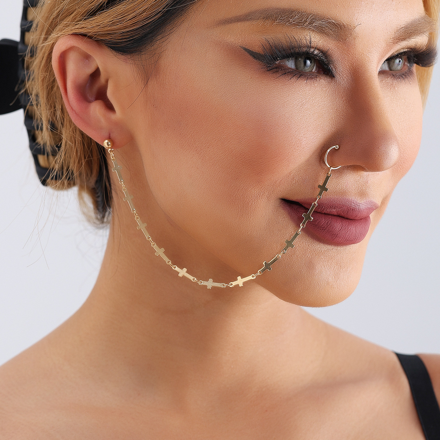 Ethnic style cross chain puncture free nose ring nose decoration earring style non piercing nose ring for women