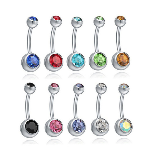 Drop shipping service Stainless Steel Navel Piercing Classical multicolor crystal Belly Button Rings