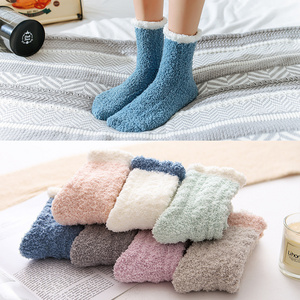 Women Cozy Winter Sleep Bed Socks Floor Home Fluffy Socks Coral velvet fuzzy Christmas socks