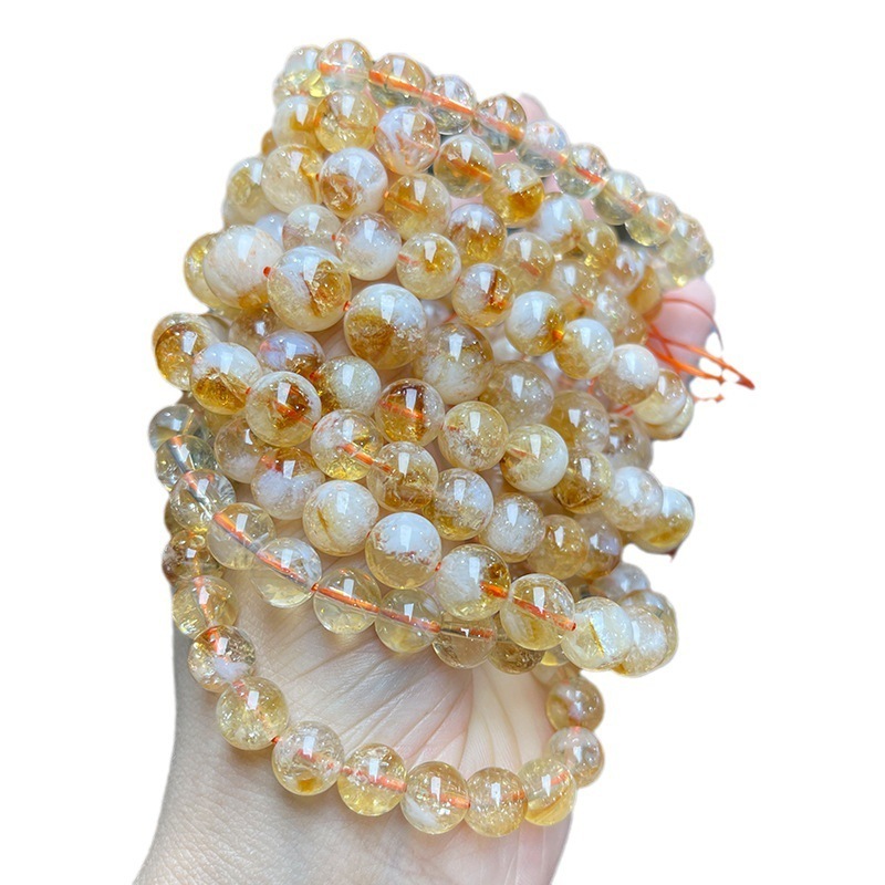 8MM Natural Smooth Bead Brazilian Citrine Bracelet Elastic Stretch Bracelets For Woman Man Jewelry