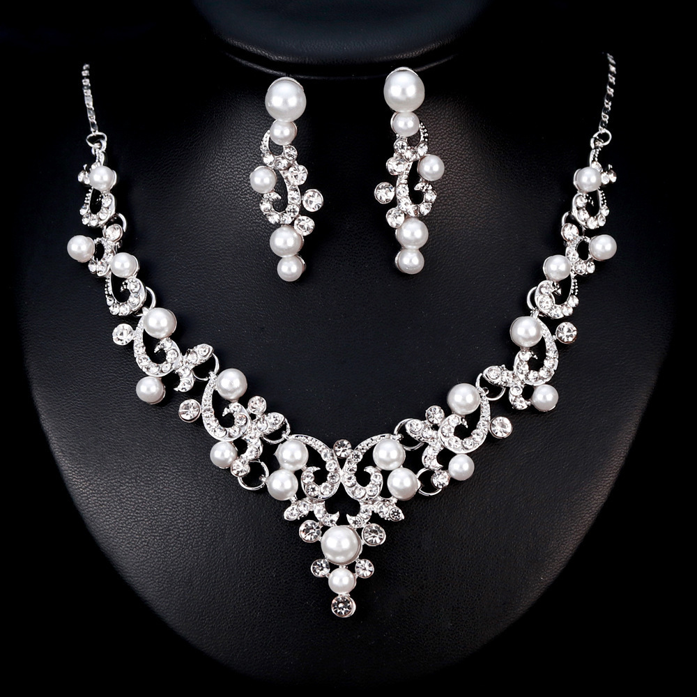 Wedding Jewelry Cheap Bridal Jewelry Pearl Pendant Silver Necklace Set