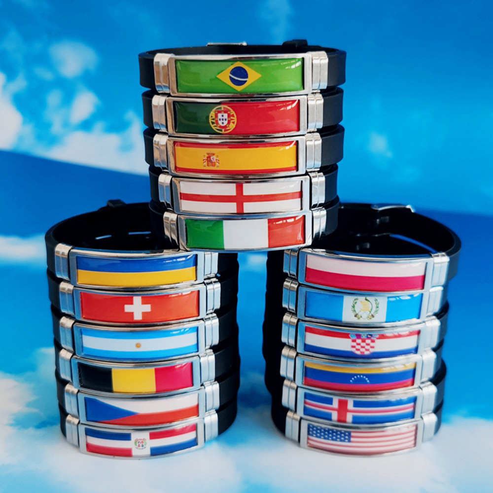 Wholesale stainless steel flag watch silicone bracelet national countries flag silicone rubber bracelet