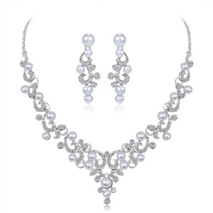 Wedding Jewelry Cheap Bridal Jewelry Pearl Pendant Silver Necklace Set