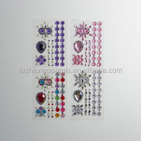 Set Of 4 Stick On Self Adhesive Gem Colorful Rhinestones,DIY Peel Off Jewels Pearls Sticker Sheet