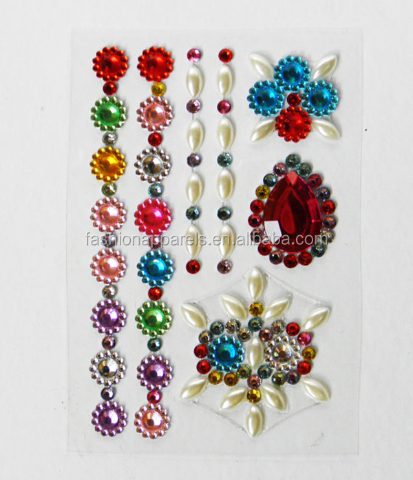 Set Of 4 Stick On Self Adhesive Gem Colorful Rhinestones,DIY Peel Off Jewels Pearls Sticker Sheet