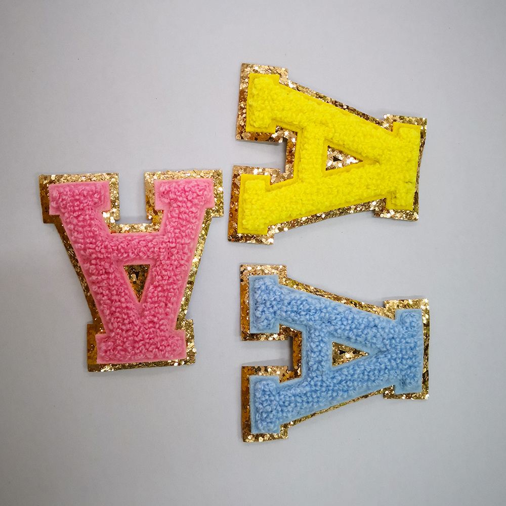 Custom Multitudinous Clothes Embroidery Patch Iron On Logo Glitter Chenille Letters