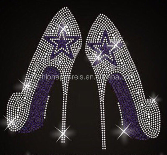 Top-selling bling wholesale cowboy high heel shoes rhinestone heat press transfers