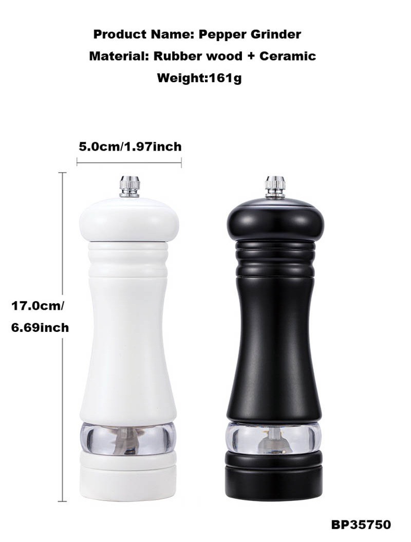 Hot Sale Black Woods Manual Salt and Pepper Grinding Mill Set Rubber Wood Elegant Herb Spice White Wooden Salts Pepper Grinder