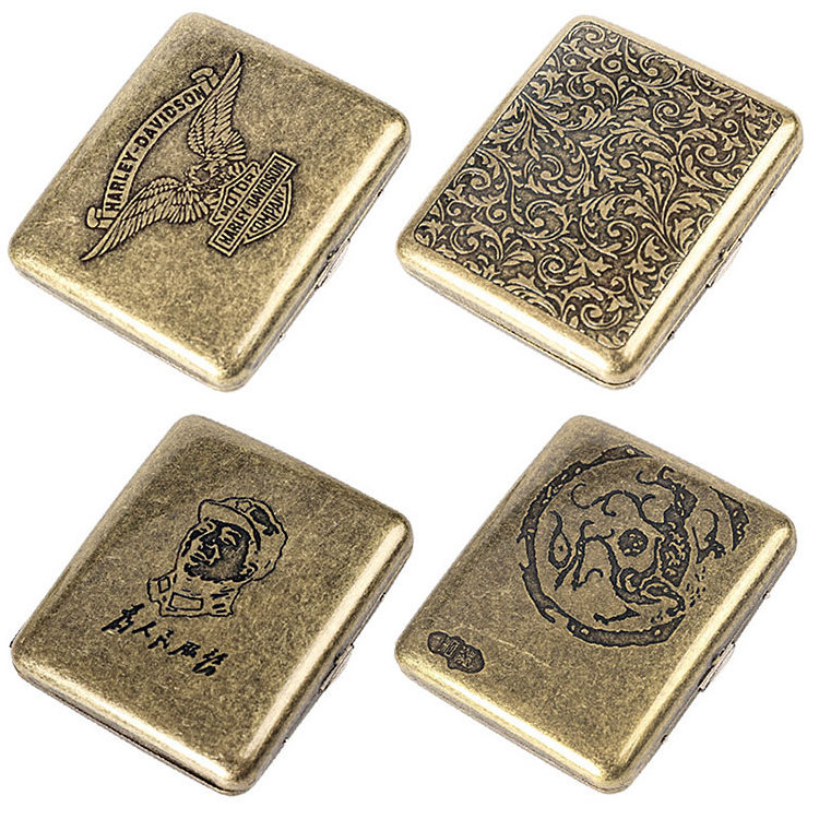 Factory direct wholesale antique bronze color embossed designs custom OEM LOGO Metal cigarette case box