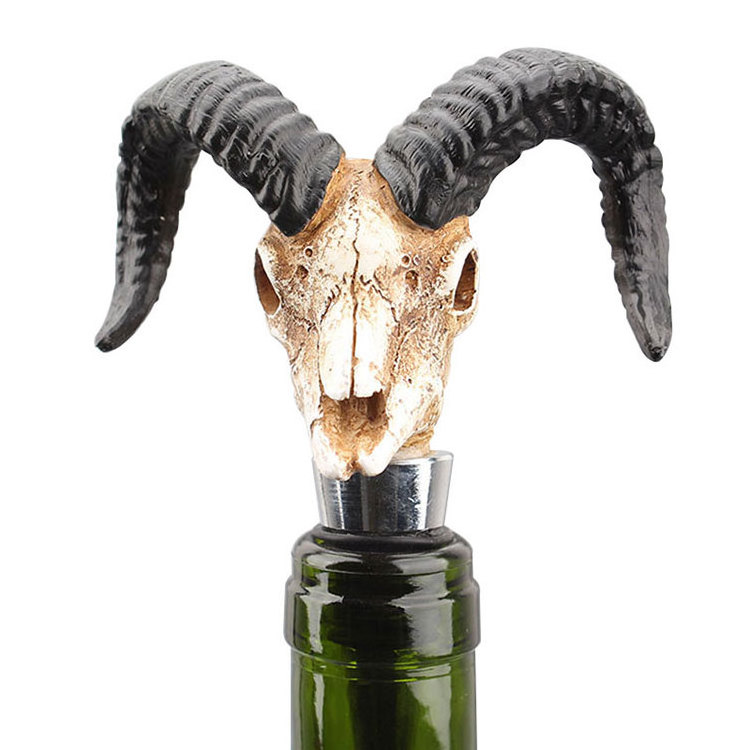 Creative Metal Bubalus Water Buffalo OEM Sublimation Resin Animal Buffalo Goats Antelope Horn Skulls Wine Bottle Stopper