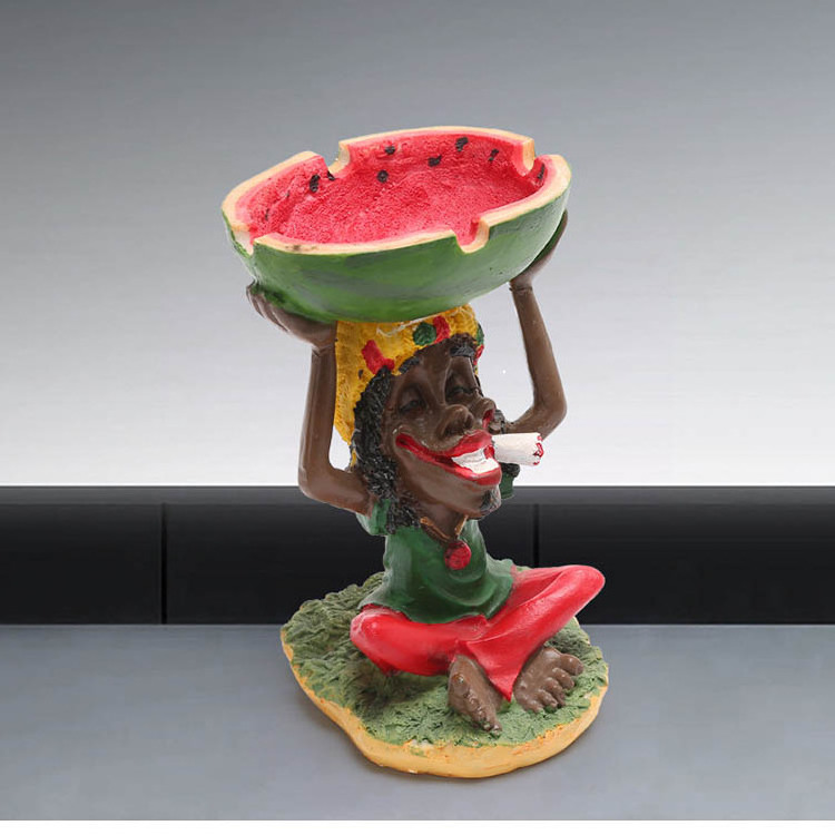 Wholesale Resin Ashtray Fancy Smoking Cigarette Resin Rasta Cool Ash Tray Watermelon Fruit Jamaican Ashtray