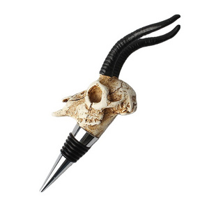 Creative Metal Bubalus Water Buffalo OEM Sublimation Resin Animal Buffalo Goats Antelope Horn Skulls Wine Bottle Stopper