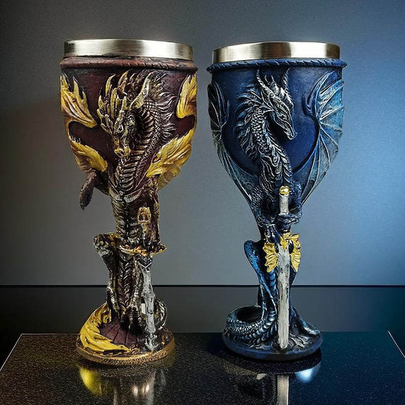 New Creative Halloween Goblet Chalice Dragon Eyes Decoration Crafts Resin Dragon Sword Glasses Red Wine Goblet