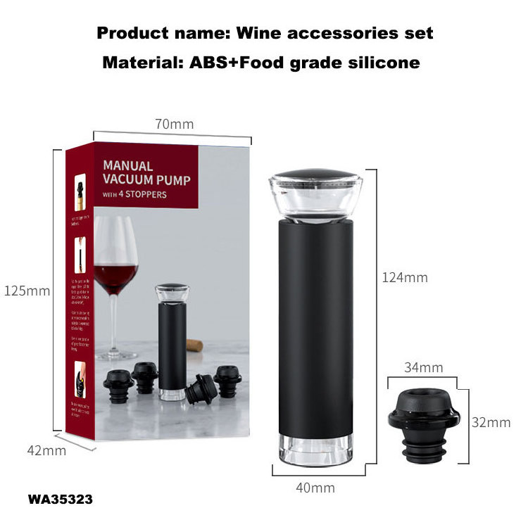 Premium Durable Custom Logo Manual Vacuum Preserver Sealer Saver 5pcs Set Stainless Steel Vacuum Pump Wine Stopper