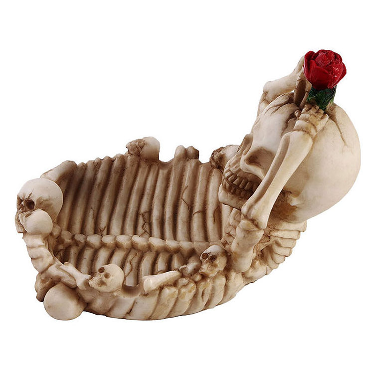 Unique Hot Sale Holiday Gift Decoration Personality Tobacco Smoking Resin Human Bone Skulls Rose Herb Skeleton Ashtray