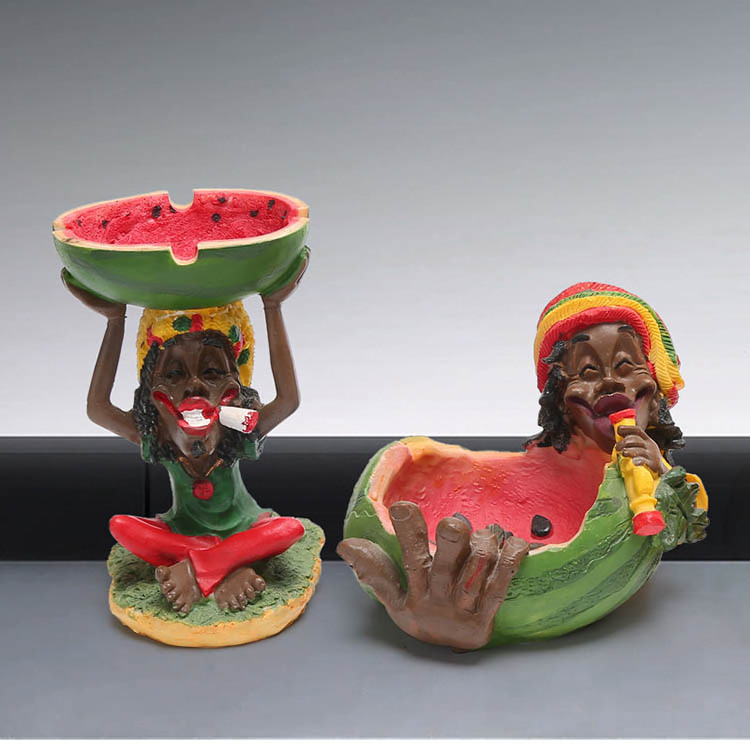 Wholesale Resin Ashtray Fancy Smoking Cigarette Resin Rasta Cool Ash Tray Watermelon Fruit Jamaican Ashtray