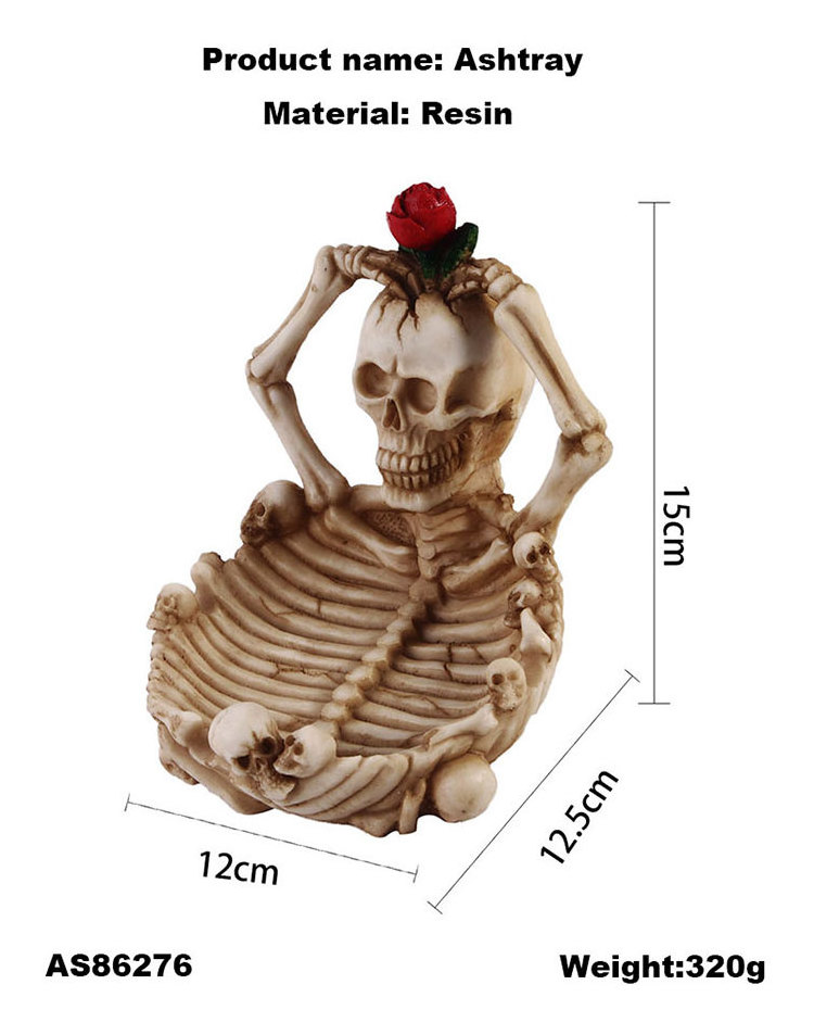 Unique Hot Sale Holiday Gift Decoration Personality Tobacco Smoking Resin Human Bone Skulls Rose Herb Skeleton Ashtray