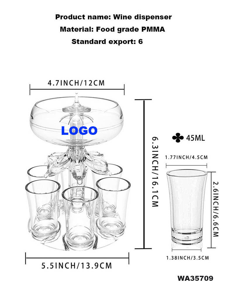 Hot sale Party Gift Bar Game Whisky Beer Clear 6 shot Liquor Pourer Glass Dispenser And Holder Wine Automatic Dispenser