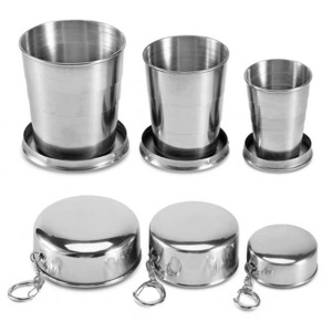 Stainless Camping Telescopic Portable Shot Glass Premium Travel Telescoping Mug Stackable Metal Collapsible Cup with Keychain