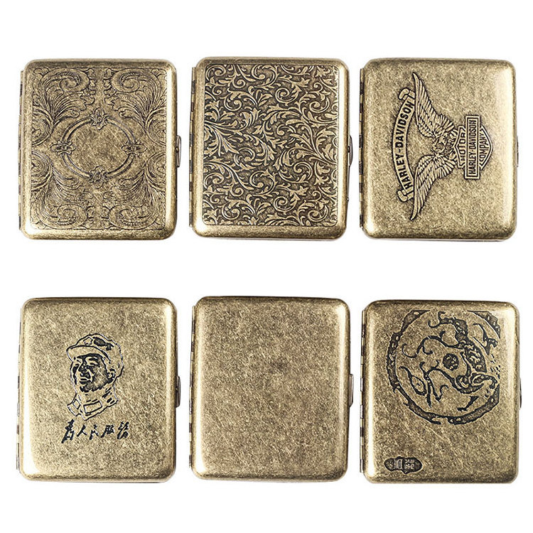 Factory direct wholesale antique bronze color embossed designs custom OEM LOGO Metal cigarette case box