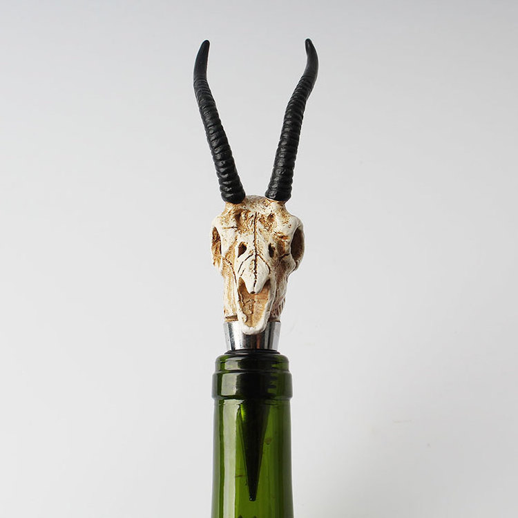 Creative Metal Bubalus Water Buffalo OEM Sublimation Resin Animal Buffalo Goats Antelope Horn Skulls Wine Bottle Stopper