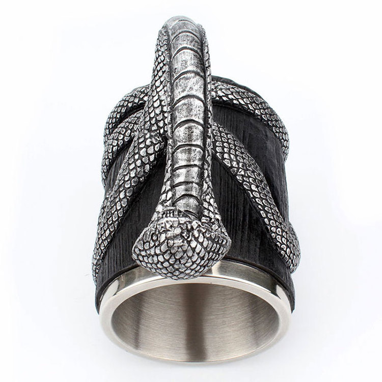 Hot Selling Medieval Vintage 304 Stainless Steel Liner Resin Enfold Design Snake Handle Creative Personality Beer Cup Cobra Mug