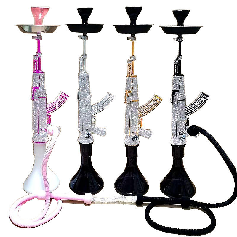 Wholesale Full Accessories Set Sheesha Nargile Portable Hooka Chicha Russian Resin Rhinestone Crystal Diamond AK47 Hookah Shisha