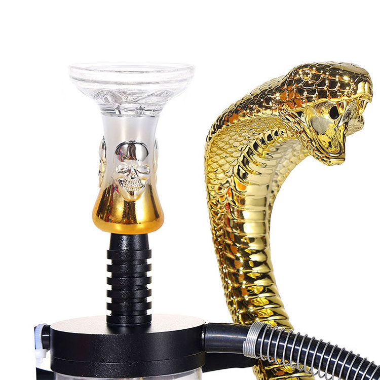 Hot Sale Water Smoking Pipes Luxury LED Cobras Hooka Aluminum Elapoid Hookah Shisha Glass Hookah Chicha Cobra Snake Sheesha