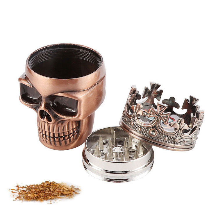 3 Parts King Skeleton Skulls Metal Zinc Alloy Plastic Herb Grinder 45mm Bronze Spice Herbs Tobacco Crusher Grinder