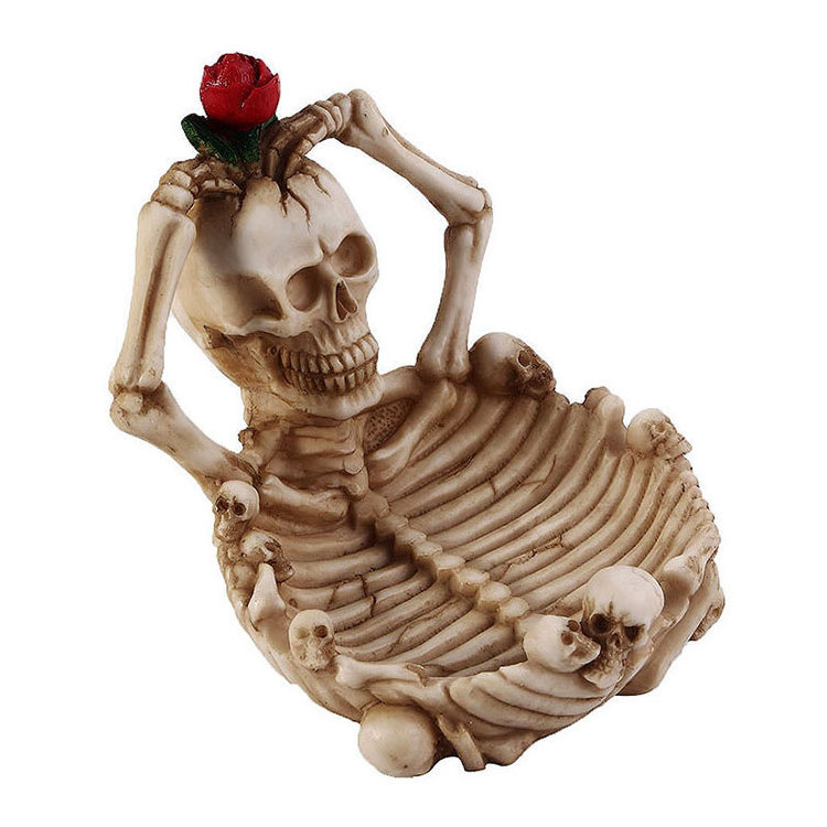 Unique Hot Sale Holiday Gift Decoration Personality Tobacco Smoking Resin Human Bone Skulls Rose Herb Skeleton Ashtray