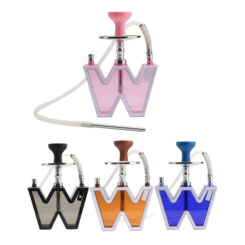 Wholesale Europe USA Style Acrylic Water Sheesha Pipes LED Narghile Oxygen Chicha New Design Light W Shape Acrylic Shisha Hookah