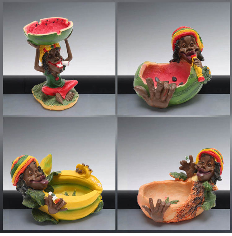 Wholesale Resin Ashtray Fancy Smoking Cigarette Resin Rasta Cool Ash Tray Watermelon Fruit Jamaican Ashtray