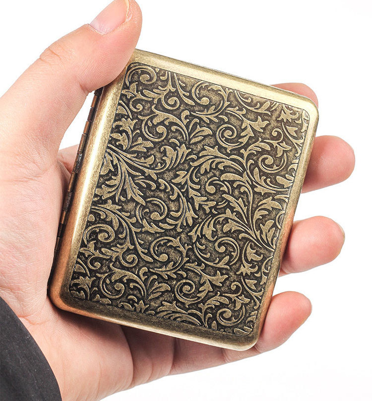 Factory direct wholesale antique bronze color embossed designs custom OEM LOGO Metal cigarette case box