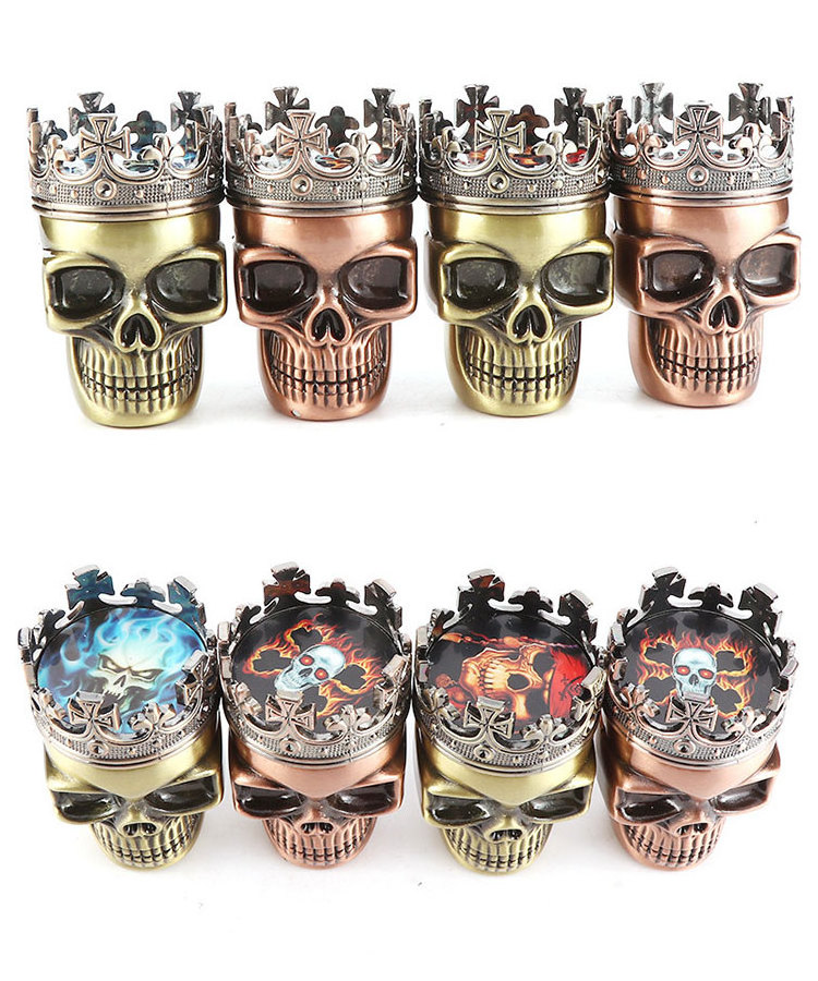 3 Parts King Skeleton Skulls Metal Zinc Alloy Plastic Herb Grinder 45mm Bronze Spice Herbs Tobacco Crusher Grinder