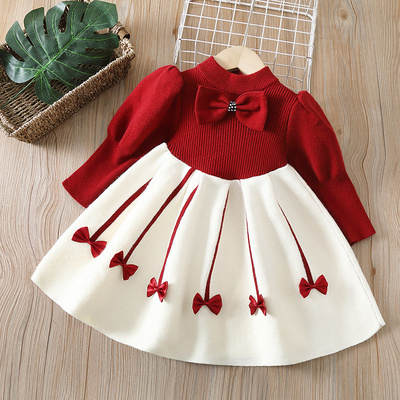 Girls Sweater Dress Autumn Winter New Long Sleeve Wool Dress Birthday Party Girl Baby Warm Knitted Dress