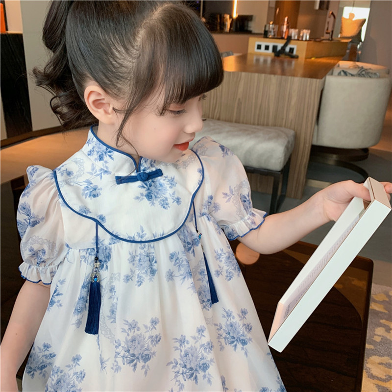 Girls cheongsam summer monsoon children's Tang costume dress2023New super fairy princess dress girl chiffon dress