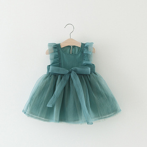 Bow And Lace Kid Casual Green Pink Baby Clothing Chiffon Princess Toddler Clothes Girl Infant Dresses