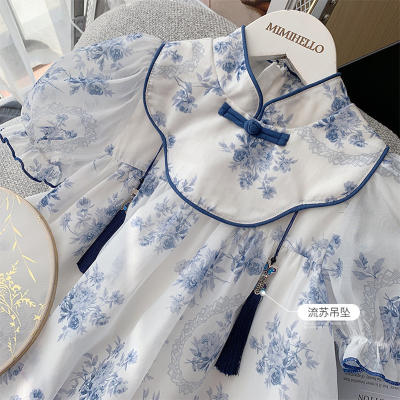 Girls cheongsam summer monsoon children's Tang costume dress2023New super fairy princess dress girl chiffon dress