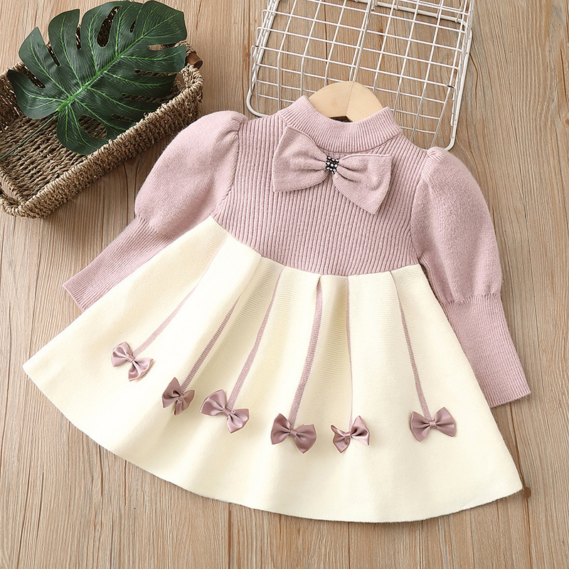 Girls Sweater Dress Autumn Winter New Long Sleeve Wool Dress Birthday Party Girl Baby Warm Knitted Dress