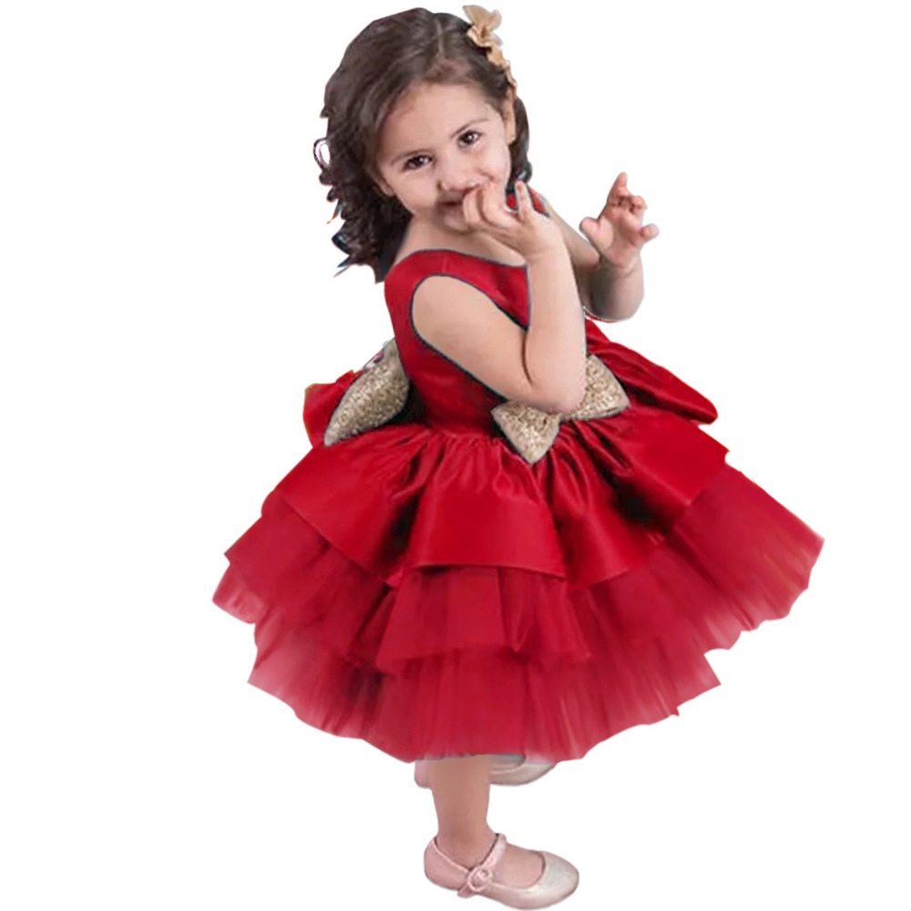 Tulle Lace Girl Dress Elegant Princess Pageant Birthday Party Sequin Leak Back Dress Newborn Baby Little Girl Dress