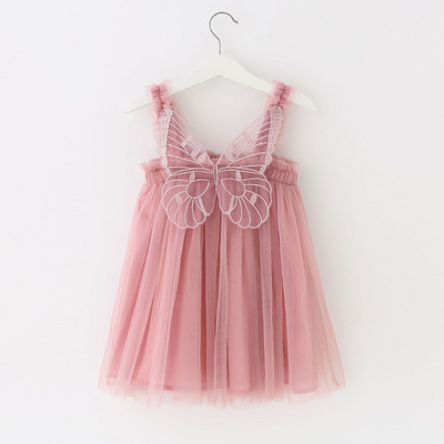 Wholesale Solid Color Kids Girl Casual Strap Sleeveless With Butterfly Wings Summer Baby Girls Tutu Dress