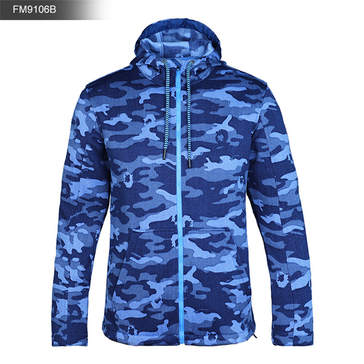 Fleece Camo Knit Jacket Kangaroo Pocket Fix Hoodie Full-zip Outdoor Sport Casual Warm Men's Jacket